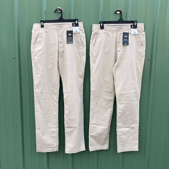 Men's Flat Front Chino with Motion Flex Waistband Khaki Pants 2-Pack Size 32X32 - Picture 1 of 9